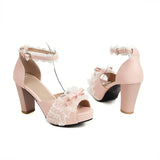 EDEELVEEYS Summer Womens High Heel Sandals Girls Cute Bowknot Mary Jane Lolita Shoes Sweet Bow Cute Shallow Side Open Pink