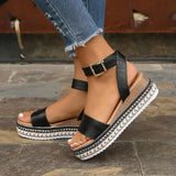 Breakj Spring And Summer Women's Large Size Hemp Rope Bottoms Thick-Soled Women Sandals Lady Buckle Slope And Fish Mouth Women
