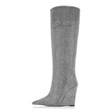 Breakj Winter Show New Pointed Slope And Ultra High Heel Rhinestone Large Size And Knee Boots Women's