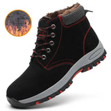 Winter Boots Steel Toe Safety Work Shoes Men Water-Proof Puncture-Proof Suede Leather Work Boots Plush Warm Safety