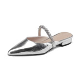 Breakj Small Fragrant Wind Pointed Low With Muller Baotou Half Drag Female Wear A Word With Diamond Silver Flat Cool