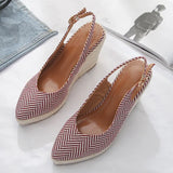 Shoes For Women Wedge Sandals 2021 Summer Hollow Out Casual Single Shoes Pointed Toe Straw High Heels Thick Bottom
