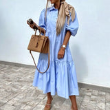 Dress Loose Women Party Dresses Sexy Turn-down Collar Button Office Lady Robes Retro Half Sleeve Long Dress Robe