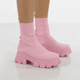 Autumn Socks Boots Woman Stretch Fabric Mid-Calf Casual Platform Shoes Knitted Short Boots Women Plus Size Boots New