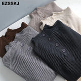 winter thick women's sweater 2020 loose warm oversize Sweater Pullover button women's turtleneck sweater long