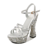 Breakj Korean Version Of The New Water Diamond Heel Summer New Ultra High Heel Open-Toe Sandal Women Hate Sky