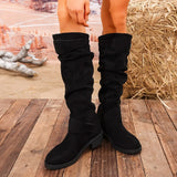 Breakj Women's Fashion Boots Large-Size Round Head Thick And Long Boots Solid Color Belt Buckle In Autumn And Winter