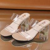 Summer Clear Sandals Women Shoes Women Mules Slides Peep Toe Transparent Pvc Square High Heels Female Shoe Casual Square