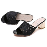 Women Slipper Peep Toe Thick Heels Outside Flip Flops Shoes Woman High Heel Slides Ladies Rhinestone Hollow Beach