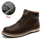 Winter Warm Snow Boots Split Leather Handmade Fur Plus Waterproof Ankle Boots Brand Outdoor Walking Working