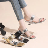 Simple Open-toed Shoes Women Thin Strap Wedge Sandals Square Head Sexy High-heeled Roman Slippers Flip Flops