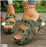 Breakj New Large Size Lame With Denim Double-Breasoned Sandals Slippers Female Wear Summer