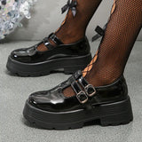 Japanese Style Platform Shoes for Women Fashion Double Buckle Pu Leather Loafers Woman Thick Bottom Gothic Shoes