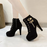 Breakj New Large-Size Martin Boots Women Fashion Zip Side Zipper Ultra-High And Solid Color Small Short
