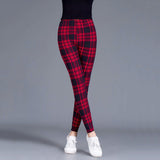 Female Fitness Leggings Women Print Plaid Leggings Lady Sexy Slim Pencil Pants Push Up Elastic Waist