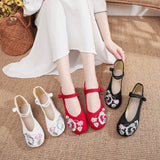 Breakj Women's Embroidered Shoes Single Shoes Flower Cloth Shoes Women's Cheongsam Shoes With Buckle White Red Black Shoes