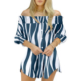 Neck Single Breasted Shirt Three Quarter Sleeve Women Print Puff Sleeve Clothes Loose Ladies Female Spring Autumn Tops