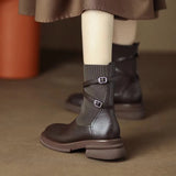 Breakj Women's New 2024 New Fall Brown Thick Heel Boots Women's Socks Boots Thin Boots British Style Small Short Boots Women's