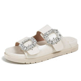 Rhinestone Belt Buckle Slippers Women Thicken Sole Shoes Ladies Casual Slides Outdoor Flipflops Silver Beach Sandals