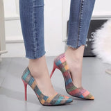 Plus size 34-42 Color Matching Women Shoes Printed Sexy Stilettos High Heels Shallow Pointed Toe Women High Heels Pumps