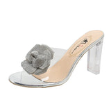 Breakj 2024 New Korean Version Of Transparent Crystal High Heel Sandals Big Flower Design Sense Fashion Sandals