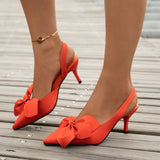 Breakj Heel Sandals Women 2024 Summer Pointed Fashion Bow Baotou Back Empty Thin Heel Fashion Women's