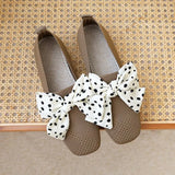 Loafers Bowknot Casual Ladies Flat Shoes Knitted Elegant Soft Soled Woman Shoes Slip On Office Woman Footwear Plus Size