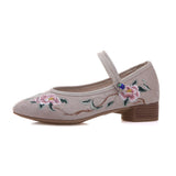 Breakj Grain Sole, Pointed Shoes Single Square Heel Fashionable Low Heel Embroidered Cloth Shoes, Retro Plate Buckle Embroidered Cloth Shoes Women's