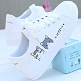 2022 New Arrival Fashion Lace-up Women Sneakers Women Casual Shoes Printed summer Women Pu Shoes Cute Cat