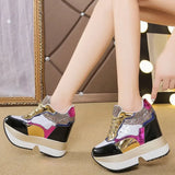 Breakj Women's Shoes Sequins Spell Color Belt Platform Inside Increased Ultra High Heel Casual Shoes Sports Shoes Women's