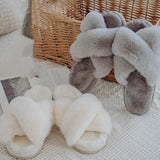 Winter New Women Soft Plush Furry Cross Band 3cm Heel Fur Women Shoes Indoor Ladies Platform Open Toe Fluffy House
