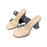 Breakj On The Thick Background Waterproof Table Transparent Word With High-Heeled Slippers Women Summer Wearing Crystal And Coarse And Cold