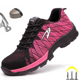 Work Safety Shoes With Steel Toe Cap Unisex Wear-Resisting Boots Red Protective Industrial Casual Sneakers Free