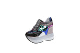 Breakj Women's Shoes Sequins Spell Color Belt Platform Inside Increased Ultra High Heel Casual Shoes Sports Shoes Women's