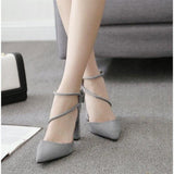 Women's Shoes Sandals Female Summer Thick with High-heeled Pointed Stiletto Sexy Nightclub Buckle Strap Zapatilla
