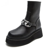 Leisure Elegant Office Lady Black Zipper Round Toe Platfrm women's Boots Trendy Casual Quality Winter Shoes