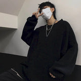 Couple Male Harajuku Retro Trend Thick Line Sweater Solid Color Loose Oversize Top Autumn Winter Oversized