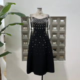 High-End Noble Chic Hand Nail Drill Heavy Industry Waist-Mear Dress Chaebol Chaebol Gold Cold Light Wind Long