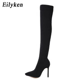 2022 Fashion Stretch Fabric Sock Boots Pointy Toe Over-the-Knee Heel Thigh High Pointed Toe Woman Boot size