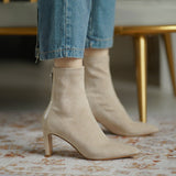 Breakj Boots Gentle Apricot Temperament Tip High Hedging Socks Boots And Ankle Boots Elastic Short Boots