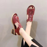 Sandal Women 2023 Summer New Fish Mouth Face Hollow Woven Thick Heel With Plus Size