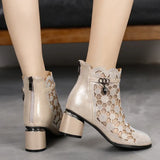 sale 2022 Spring Summer Fashion Rhinestones Gauze Sandals Thick Heels Mesh Autumn Ankle Boots Female Hollow Women's Shoes