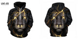 Hoodies with Cap 3D Digital Lion Print Long Full Sleeves Casual Hip Hop Counple Women Clothes Front Pocket Spring