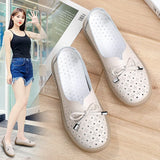 2021 Genuine Leather Shoes Hollow Out Women Ballet Flats Summer Women's Solid Soft bottom Shoes Woman Slip On