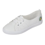 Shoes Women Sneakers Fashion Embroidery Lightweight Lace Up Loafers Lady Classic White Walking Shoes School Student