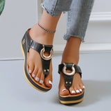 Breakj Size Slope With Hollow Toe Slippers Female Thick Bottom Buckle Lightweight Beach