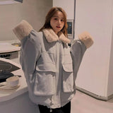 Winter Kawaii Coat Women Parkas Top College Thick Velvet Loose Cute Women Jacket Female Sweet Outwear