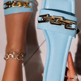 Sandals Women Solid Sandalias Slippers Chain Ladies Slides Flat Sandals Beach Shoes Outdoor Footwear Sandals Women