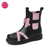 Winter Autumn Vintage Girls Cosplay Lolita Boots Slip On Women Black Gothic JK Uniform Platform Shoes Heart Shape Cross