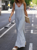 Ladies Vacation Beach Party Long Dress 2022 Elegant Casual Woman Summer Office Fashion Striped V Neck Sleeveless Tank Top